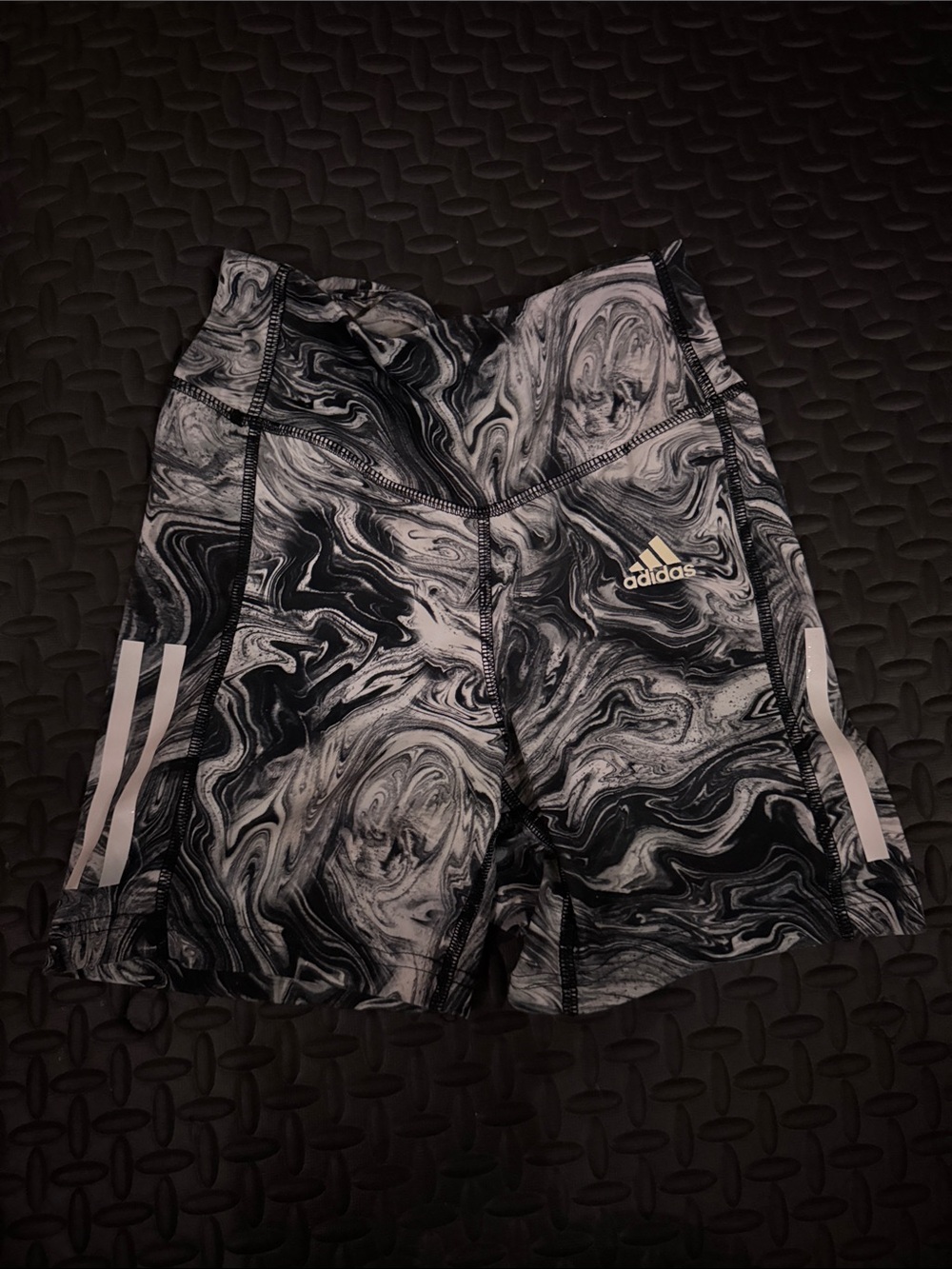 adidas Black & White Marble-Print Athletic Shorts